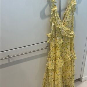 Aqua New Asymmetrical Yellow Floral Dress